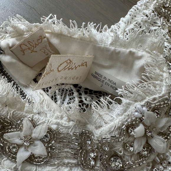 Alice + Olivia PRIA White Beaded Rhinestone Crystal Mini Dress Lace - Size 2 - Picture 4 of 14